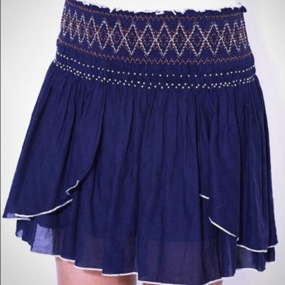 Free PEOPLE Navy blue Smocked skirt Small @F1 - Picture 1 of 9